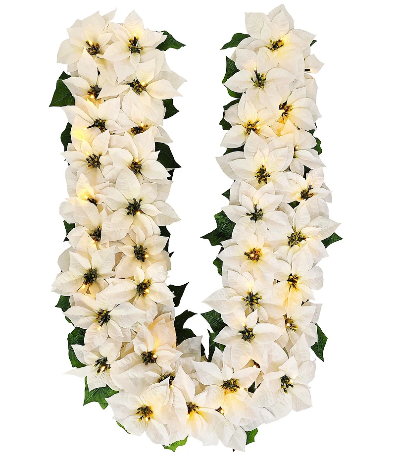 Puleo International Inc. 6-ft. x 12-in. Pre-Lit Battery-Operated Artificial White Poinsettia Christmas Garland