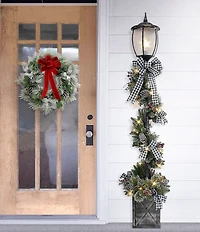 Puleo International Inc. 7-ft. Pre-Lit Artificial Adorned Lamp Post with 200 Branch Tips and LED Lights Yard Sculpture