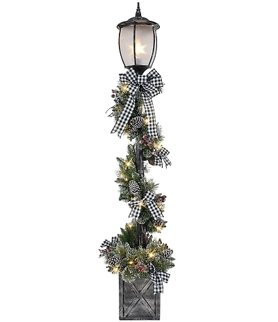 Puleo International Inc. 7-ft. Pre-Lit Artificial Adorned Lamp Post with 200 Branch Tips and LED Lights Yard Sculpture