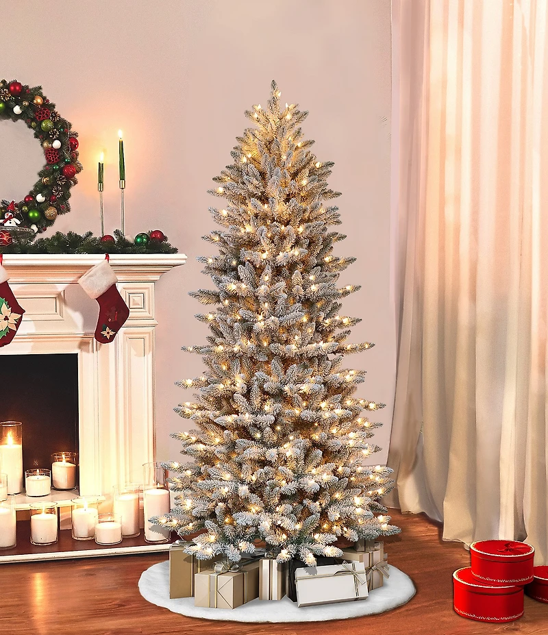 Puleo International Inc. 7.5-ft. Pre-Lit Flocked Slim Franklin Fir Christmas Tree