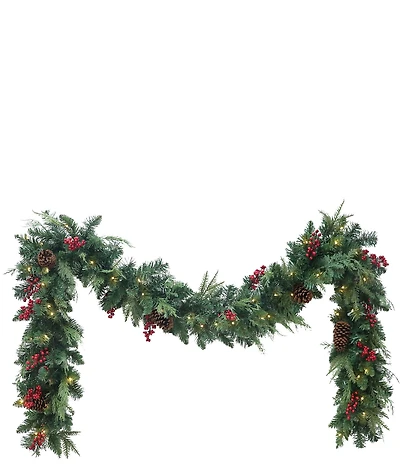 Puleo International Inc. 9-ft. x 10-in. Pre-Lit Battery-Operated Adorned Christmas Garland