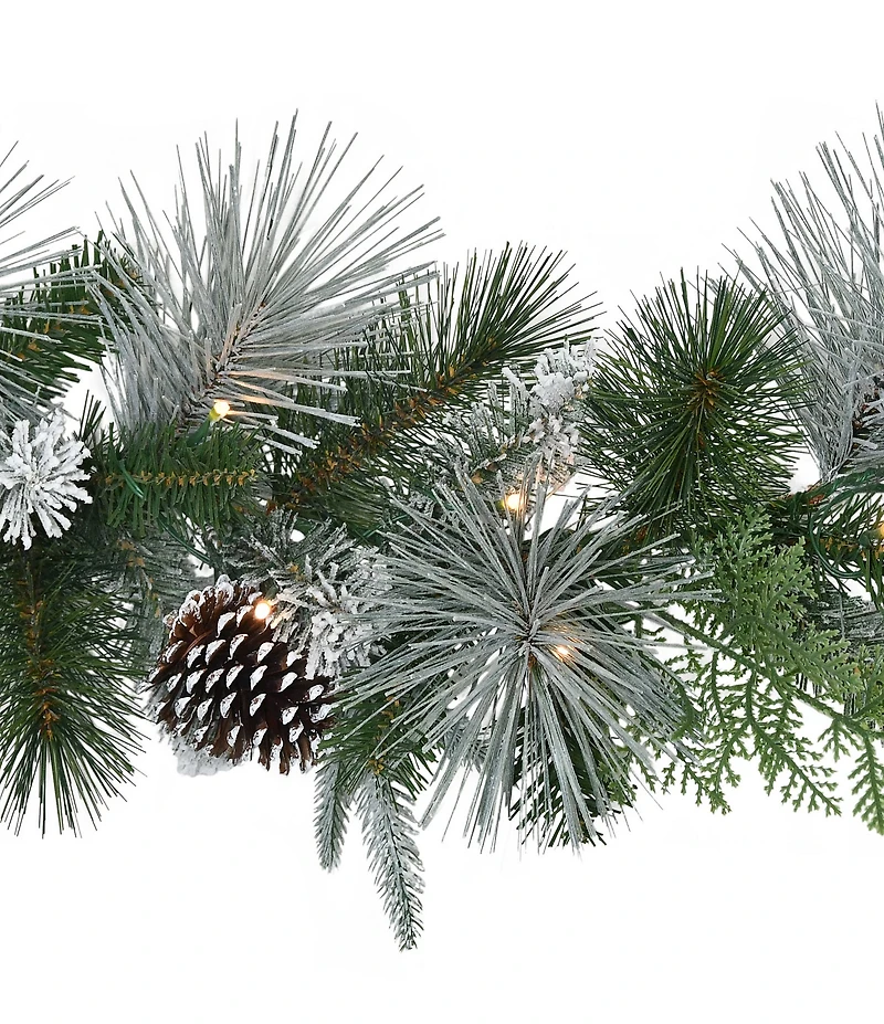 Puleo International Inc. 9-ft. x 10-in. Pre-Lit Battery-Operated Flocked Christmas Garland