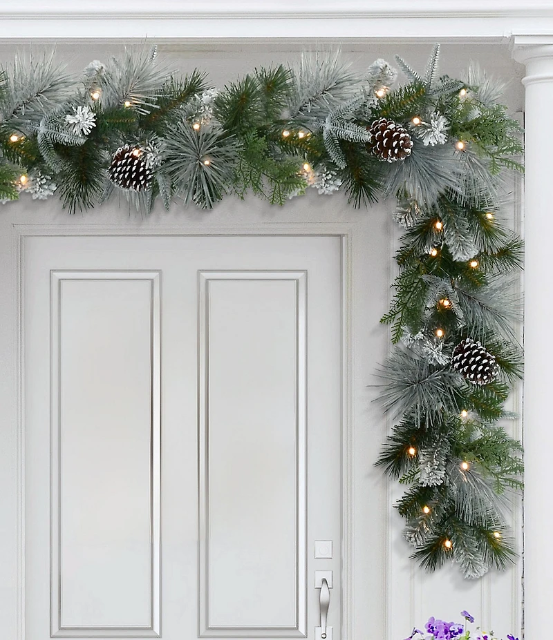 Puleo International Inc. 9-ft. x 10-in. Pre-Lit Battery-Operated Flocked Christmas Garland