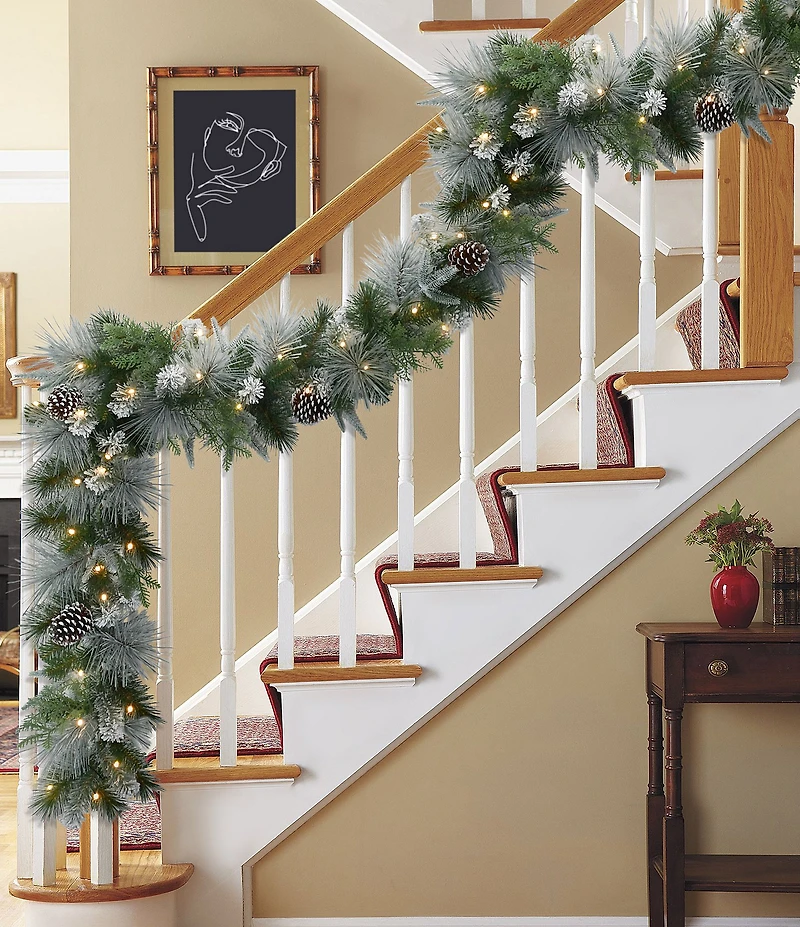 Puleo International Inc. 9-ft. x 10-in. Pre-Lit Battery-Operated Flocked Christmas Garland