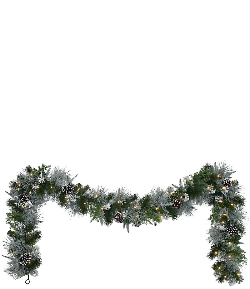Puleo International Inc. 9-ft. x 10-in. Pre-Lit Battery-Operated Flocked Christmas Garland
