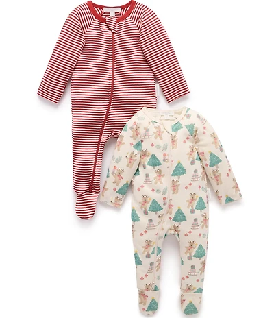Purebaby 2 Pack Organic Cotton Christmas Print Grow Suit