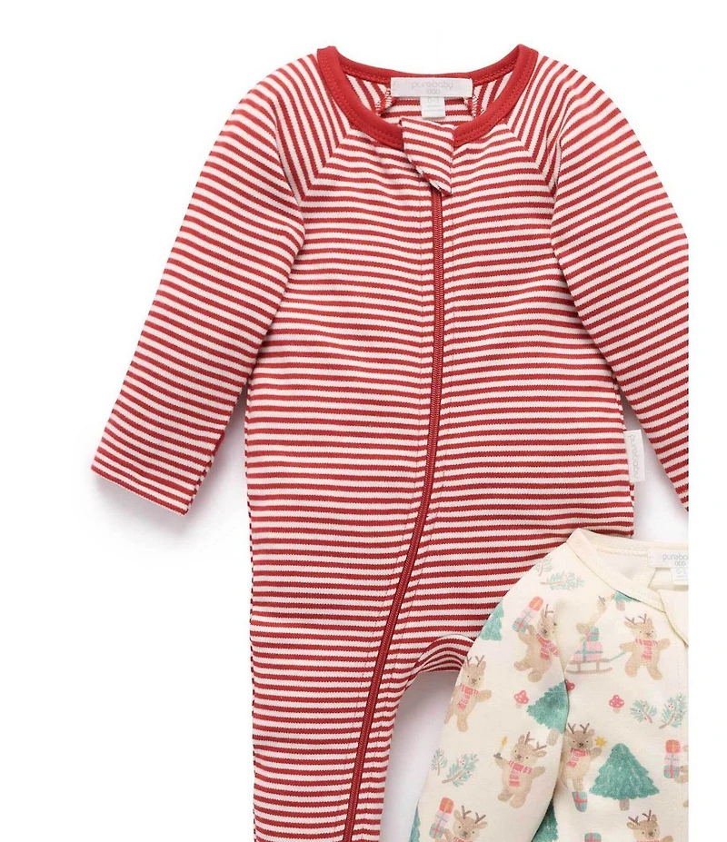 Purebaby 2 Pack Organic Cotton Christmas Print Grow Suit