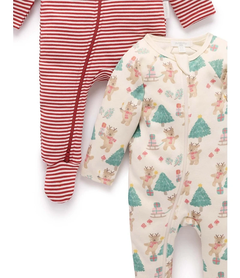 Purebaby 2 Pack Organic Cotton Christmas Print Grow Suit