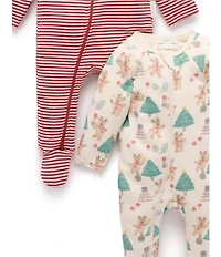 Purebaby 2 Pack Organic Cotton Christmas Print Grow Suit