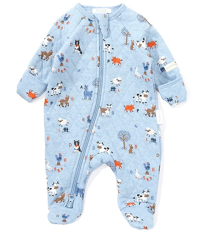 Purebaby Baby Boys Long-Sleeve Farmyard-Inspired-Print Quilted Footed Coverall