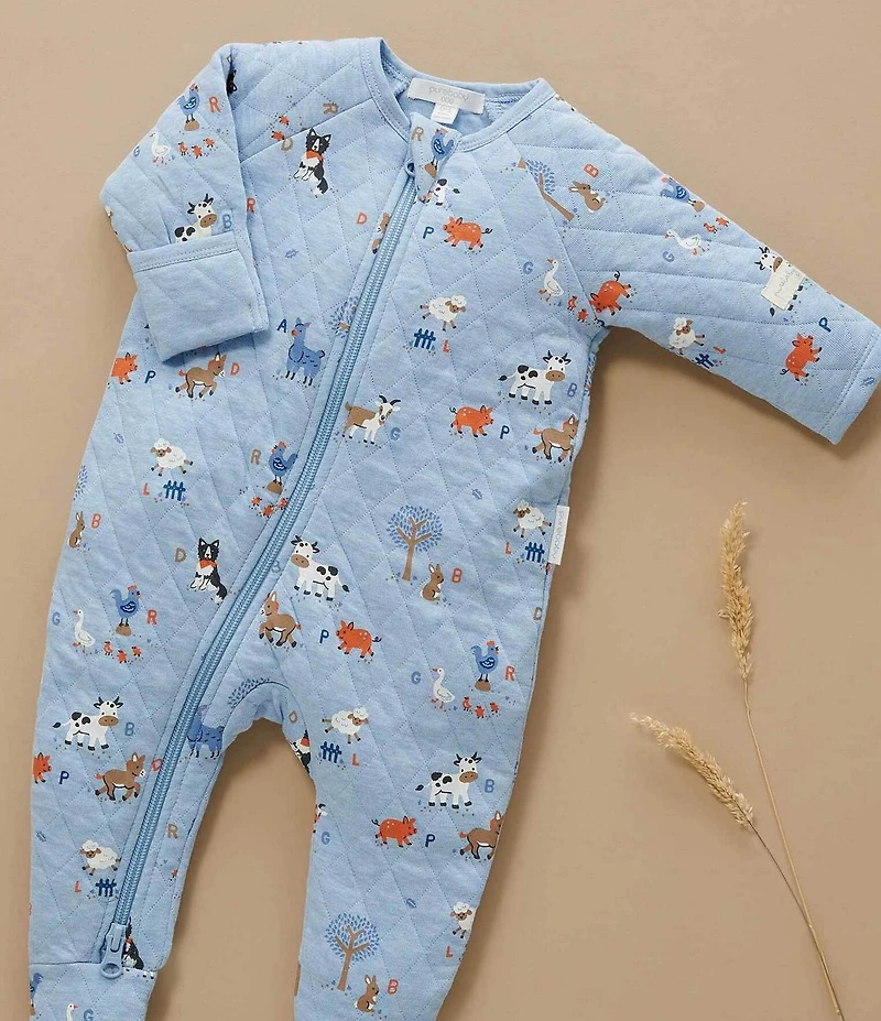 Purebaby Baby Boys Long-Sleeve Farmyard-Inspired-Print Quilted Footed Coverall