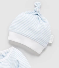 Purebaby Baby Boys Organic Cotton Stripe Zip Footie & Knot Hat Set