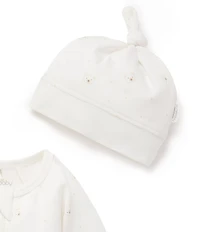 Purebaby Baby Boys Organic Cotton Bear Printed Zip Footie & Knot Hat Set