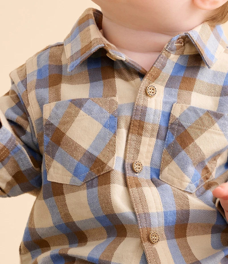 Purebaby Baby Boys Organic Cotton Long Sleeve Check Print Button Down Shirt