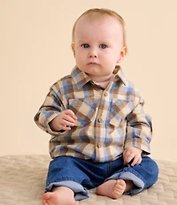 Purebaby Baby Boys Organic Cotton Long Sleeve Check Print Button Down Shirt