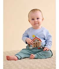 Purebaby Baby Boys Organic Cotton Long-Sleeve Farm Life Sweatshirt & Solid Slouchy Cargo Jogger Pants Set