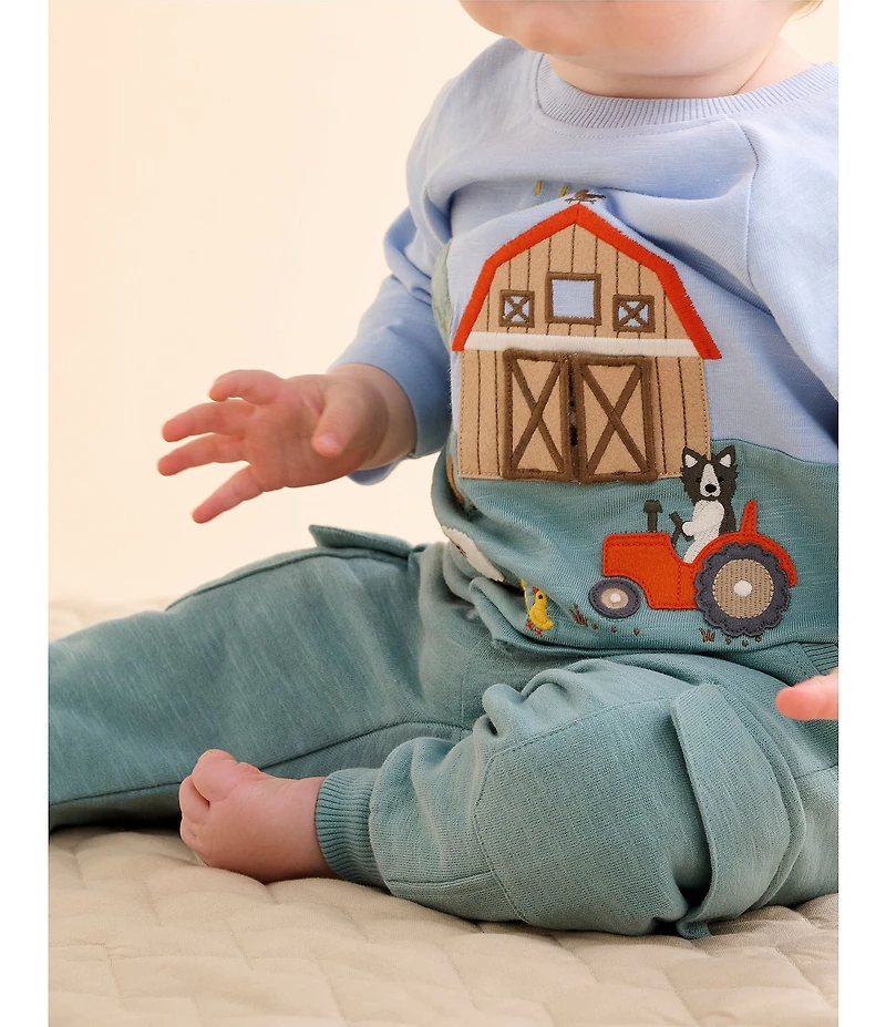 Purebaby Baby Boys Organic Cotton Long-Sleeve Farm Life Sweatshirt & Solid Slouchy Cargo Jogger Pants Set