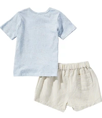 Purebaby Baby Boys Organic Cotton Short Sleeve Donkey Appliqued Jersey T-Shirt & Striped Linen-Blend Shorts Set
