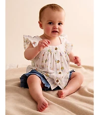 Purebaby Baby Girls Organic Cotton Floral Ruffle Top & Shorts Set