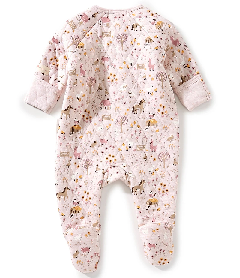 Purebaby Baby Girls Long-Sleeve Farmyard-Inspired-Print Quilted Footed Coverall