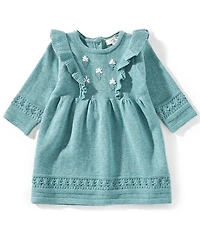 Purebaby Baby Girls Long-Sleeve Primrose Eyelet-Embroidered Wool-Blend Knitted Dress