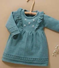 Purebaby Baby Girls Long-Sleeve Primrose Eyelet-Embroidered Wool-Blend Knitted Dress