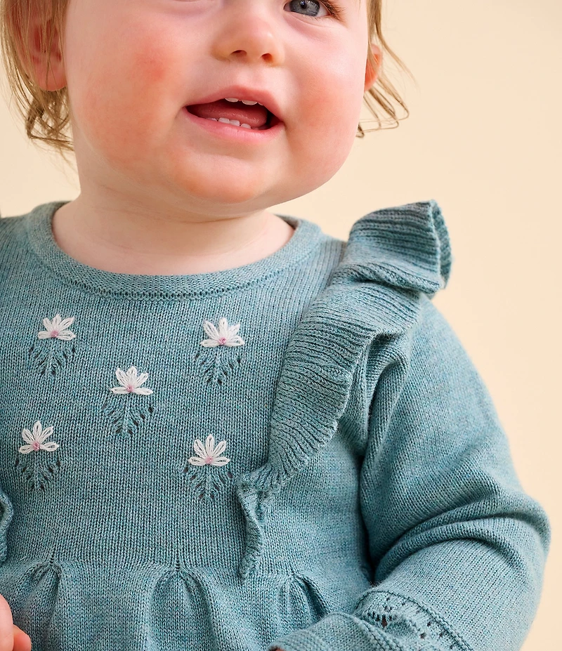 Purebaby Baby Girls Long-Sleeve Primrose Eyelet-Embroidered Wool-Blend Knitted Dress