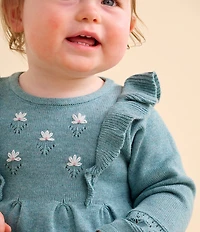 Purebaby Baby Girls Long-Sleeve Primrose Eyelet-Embroidered Wool-Blend Knitted Dress