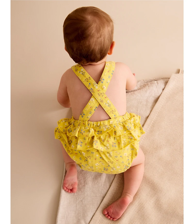 Purebaby Baby Girls Organic Cotton Floral Print Ruffle Bubble Sunsuit