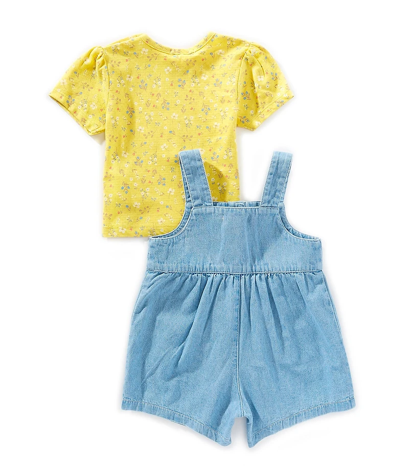 Purebaby Baby Girls Organic Cotton Pocket Overall With Layering Floral T-Shirt Set
