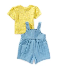 Purebaby Baby Girls Organic Cotton Pocket Overall With Layering Floral T-Shirt Set