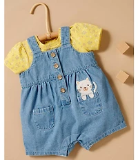 Purebaby Baby Girls Organic Cotton Pocket Overall With Layering Floral T-Shirt Set