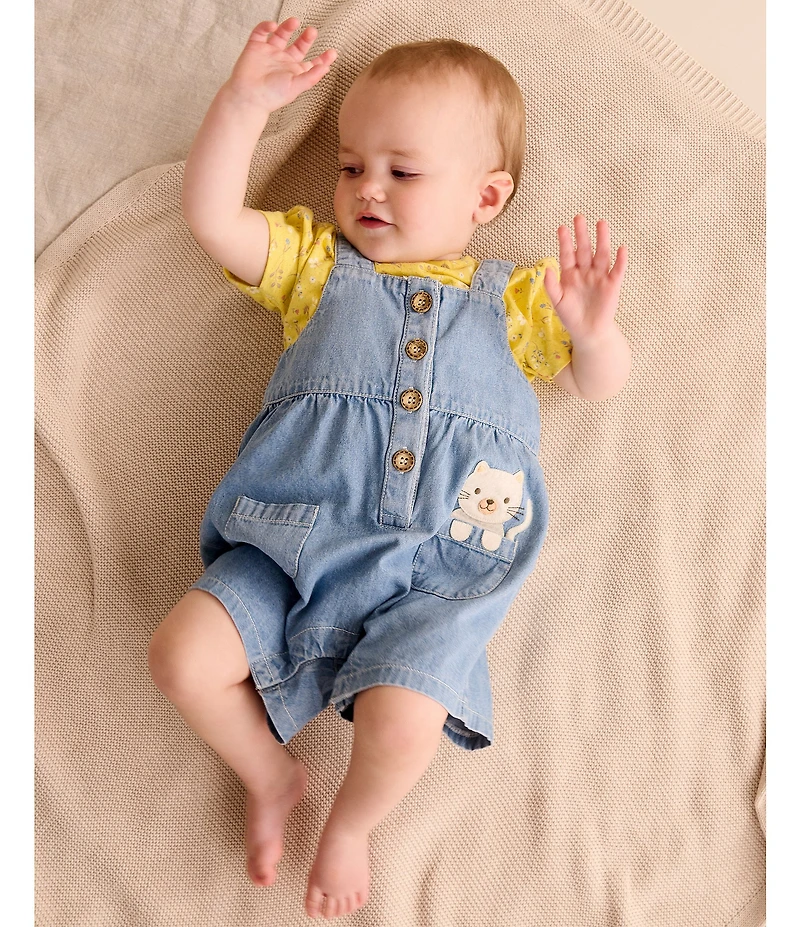 Purebaby Baby Girls Organic Cotton Pocket Overall With Layering Floral T-Shirt Set