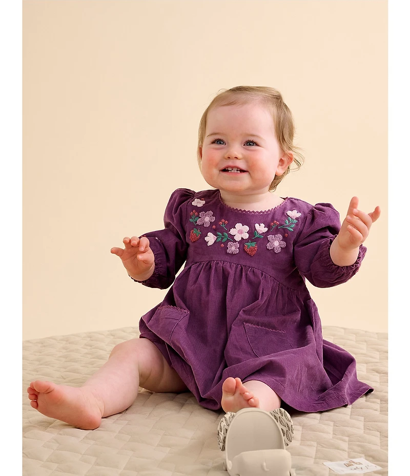 Purebaby Baby Girls Organic Cotton Blooms Long Sleeve Dress