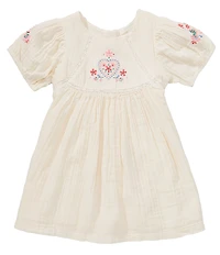 Purebaby Baby Girls Organic Cotton Floral Print Short Puff Sleeve Embroidered Dress