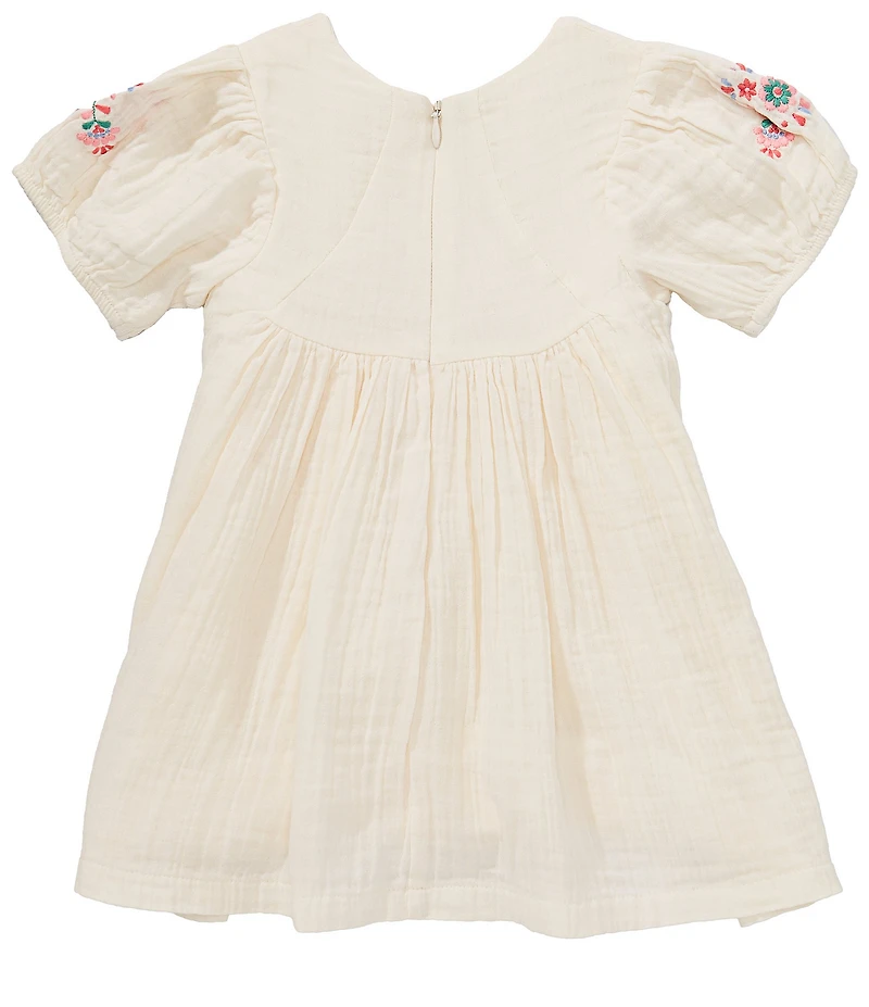 Purebaby Baby Girls Organic Cotton Floral Print Short Puff Sleeve Embroidered Dress