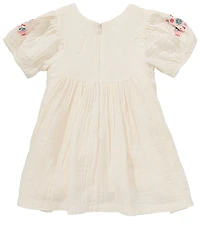 Purebaby Baby Girls Organic Cotton Floral Print Short Puff Sleeve Embroidered Dress