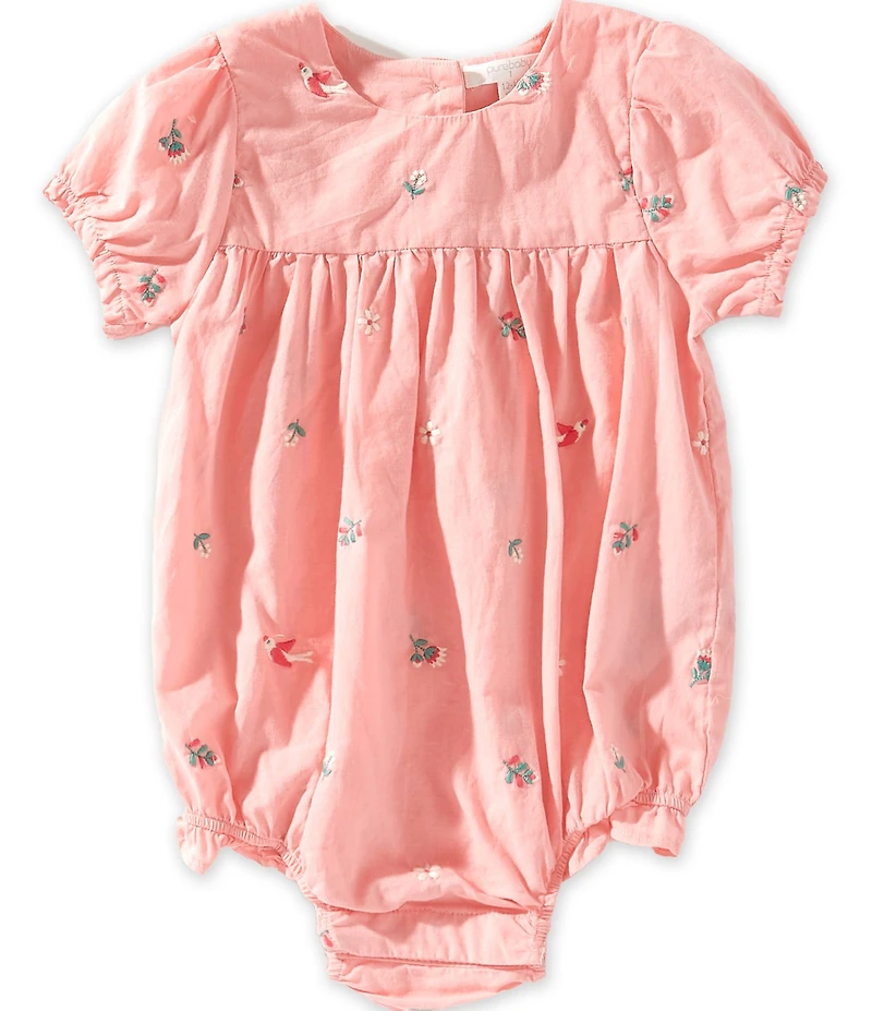Purebaby Baby Girls Organic Cotton Short Sleeve Swallow/Floral-Embroidered Bodysuit