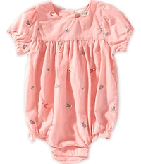 Purebaby Baby Girls Organic Cotton Short Sleeve Swallow/Floral-Embroidered Bodysuit