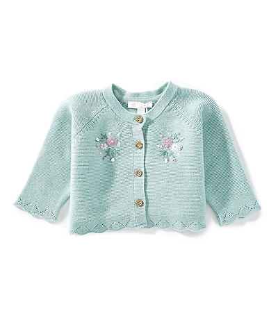 Purebaby Baby Girls Organic Cotton/Wool Embroidered Cardigan