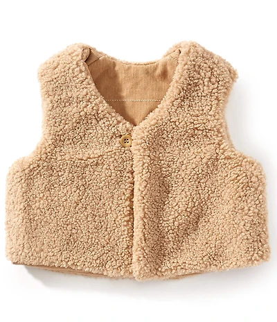 Purebaby Baby Girls Sleeveless Corduroy/Faux-Shearling Reversible Vest