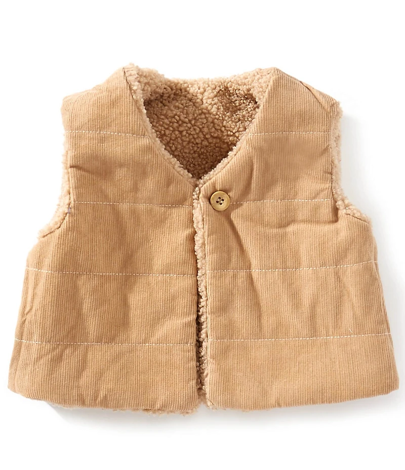 Purebaby Baby Girls Sleeveless Corduroy/Faux-Shearling Reversible Vest