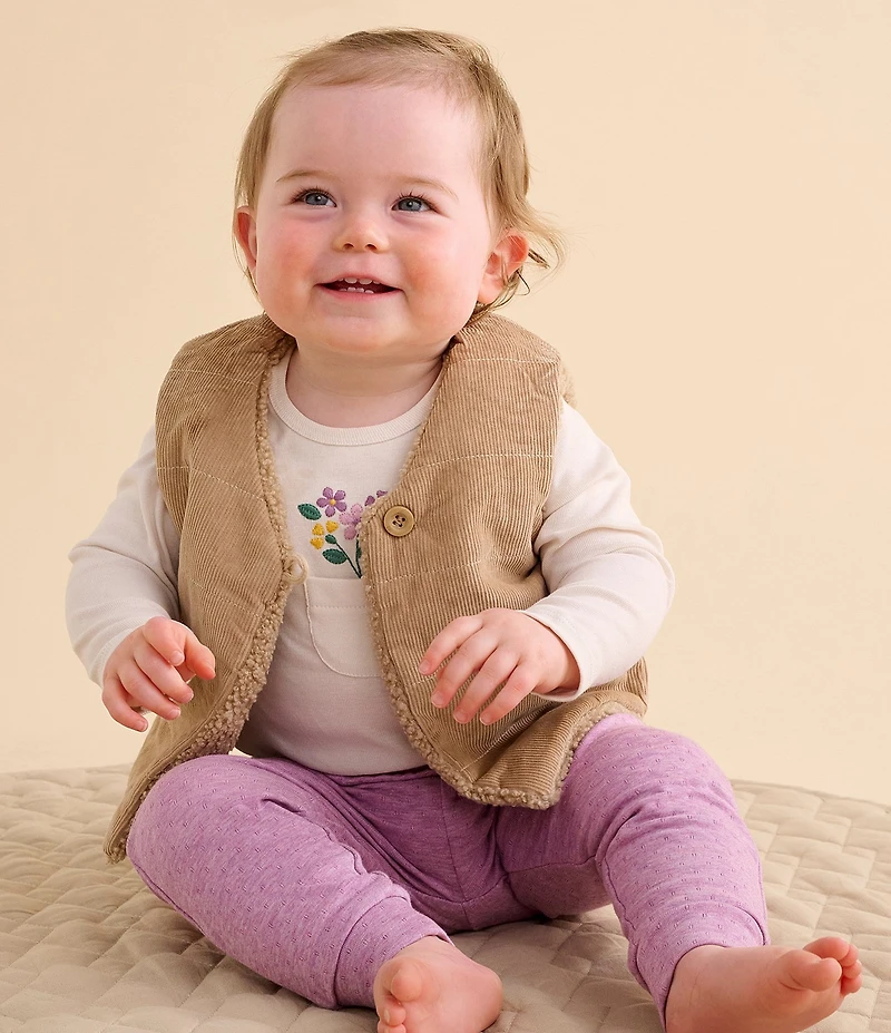 Purebaby Baby Girls Sleeveless Corduroy/Faux-Shearling Reversible Vest