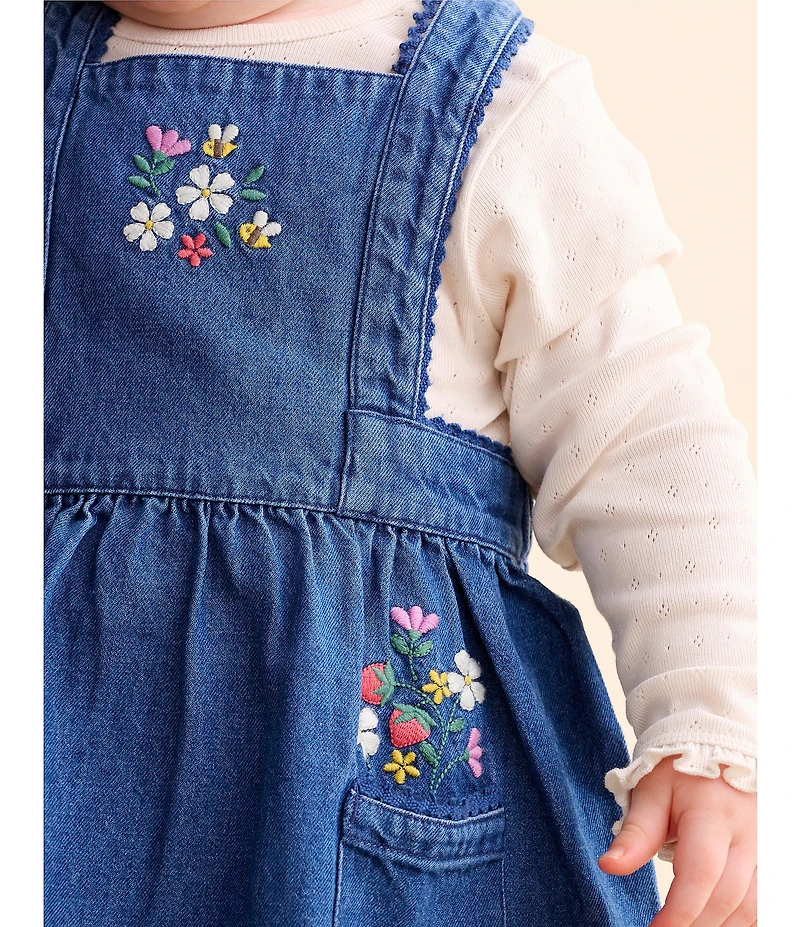 Purebaby Baby Girls Sleeveless Denim Jumper Dress & Long Sleeve Organic Cotton T-Shirt Set