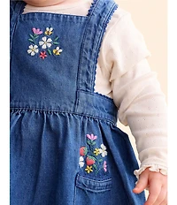 Purebaby Baby Girls Sleeveless Denim Jumper Dress & Long Sleeve Organic Cotton T-Shirt Set