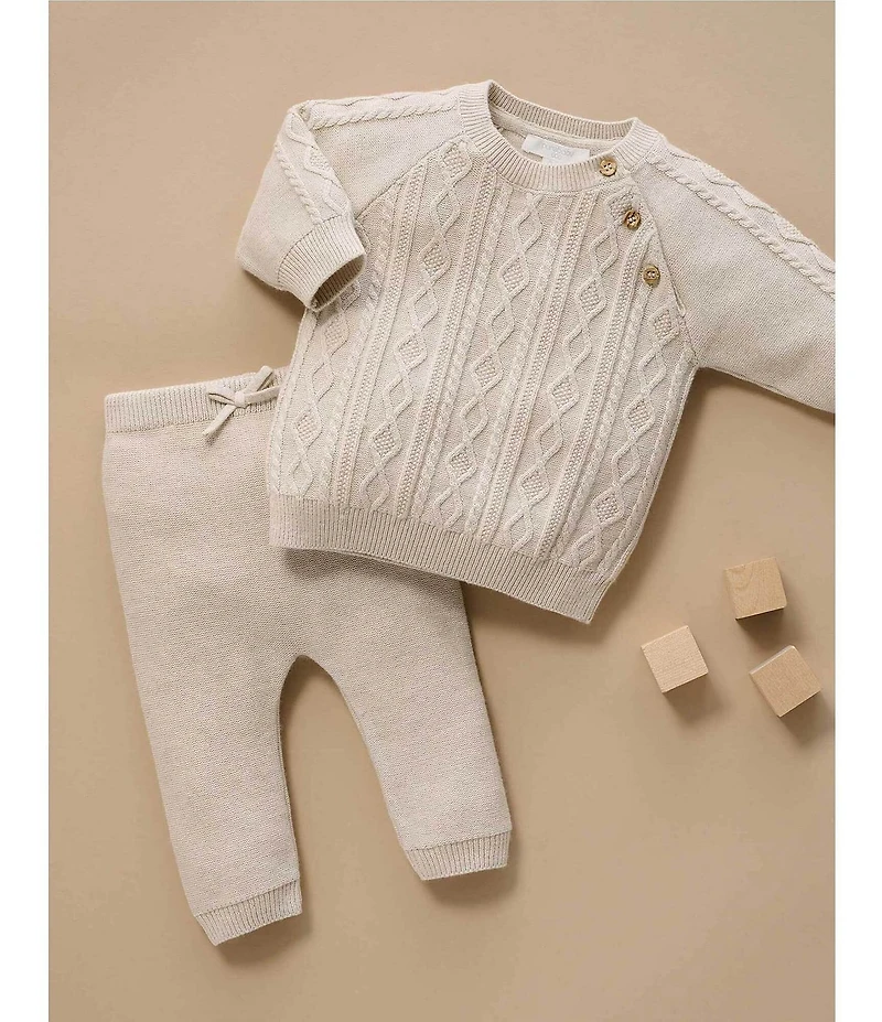 Purebaby Baby Long-Sleeve Cable-Knit Wool-Blend Sweater & Coordinating Leggings Set