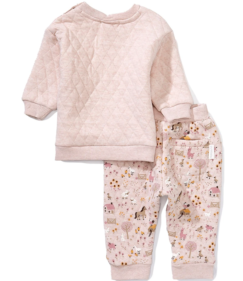Purebaby Baby Long-Sleeve Chenille Animal-Appliqued Sweatshirt & Farmyard-Animal-Printed Jogger Pants Set