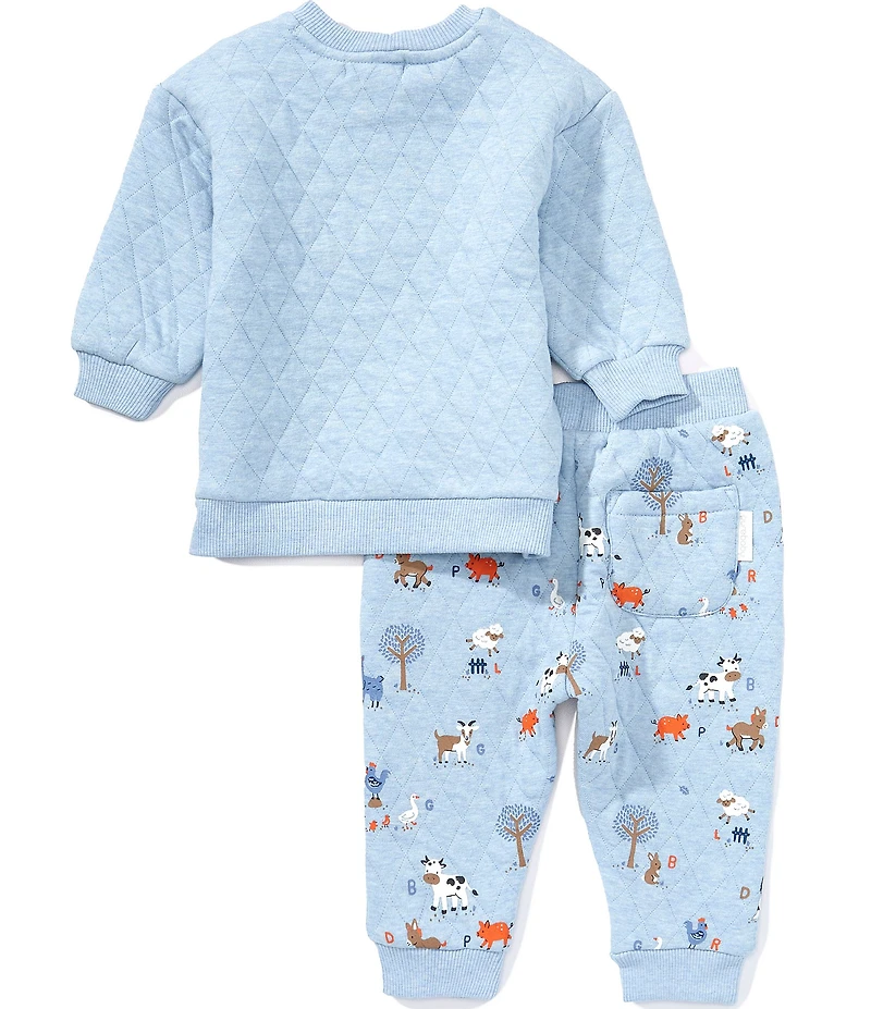 Purebaby Baby Long-Sleeve Chenille Animal-Appliqued Sweatshirt & Farmyard-Animal-Printed Jogger Pants Set