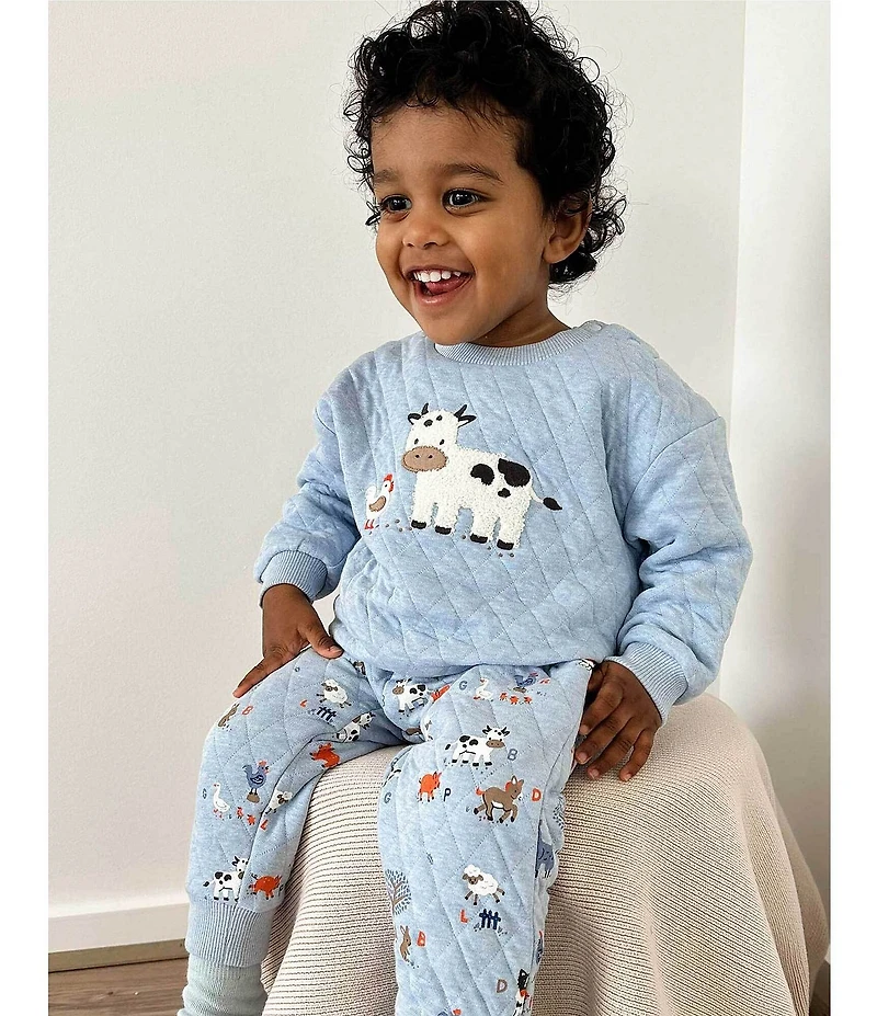 Purebaby Baby Long-Sleeve Chenille Animal-Appliqued Sweatshirt & Farmyard-Animal-Printed Jogger Pants Set