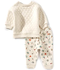 Purebaby Baby Long-Sleeve Chenille Animal-Appliqued Sweatshirt & Veggie Patch Printed Jogger Pant Set